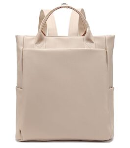 loradi convertible laptop tote bag, faux leather backpack fit for 14 inches laptop, beige