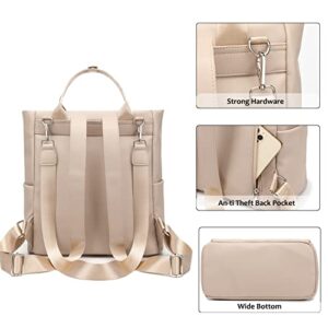 LORADI Convertible Laptop Tote Bag, Faux Leather Backpack Fit for 14 inches Laptop, Beige