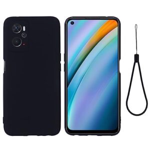 case for oppo k10, liquid silicone protective phone case for oppo k10 with silicone lanyard, slim thin soft shockproof cover for oppo k10 silicone case black