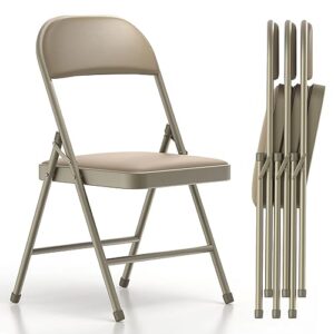 nazhura 4 pack folding chairs with padded cushion and back, khaki metal chairs with comfortable cushion for home and office, for indoor and outdoor events (kahki, 4 pack)
