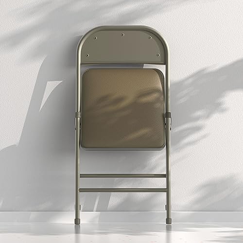 Nazhura 4 Pack Folding Chairs with Padded Cushion and Back, Khaki Metal Chairs with Comfortable Cushion for Home and Office, for Indoor and Outdoor Events (Kahki, 4 Pack)