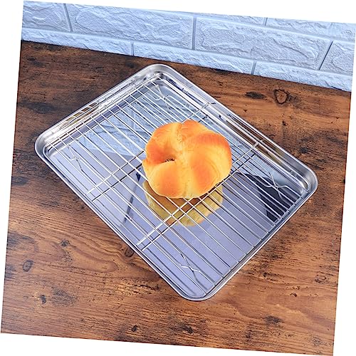 2Pcs stainless steel drainer cookie tray cooling rack with pan baking pan with cooling rack Baking Pan Tray Baking Rack wire Baking Mat deep roasting pan tattoo oven drying tray