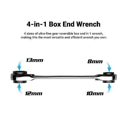 Capri Tools 4-in-1 120-Tooth Box End Reversible Ratcheting Wrench, 5/16, 3/8, 7/16, 1/2 in., SAE