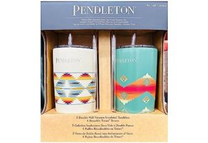 pendleton patterned 20oz stainless steel hot/cold tumbler set (white and teal)
