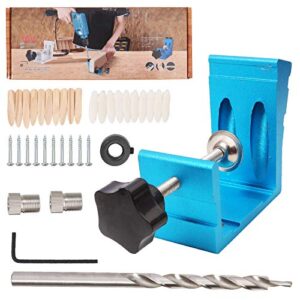 giftprod 46 pcs 850 heavy duty all-in-one aluminum pocket hole jig kit woodworking inclined hole positioner for angle drilling holes carpenters woodwork guides joint carpentry locator (blue)
