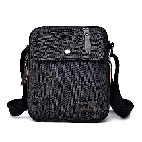 MosaiRudo Men's Canvas Small Messenger Bag,Casual Shoulder Bag for Men Women,Chest Bag Travel Carry Bag，Multi-pocket Purse for Cell Phone, Portable Mobile Phone Coin Bag (Black)