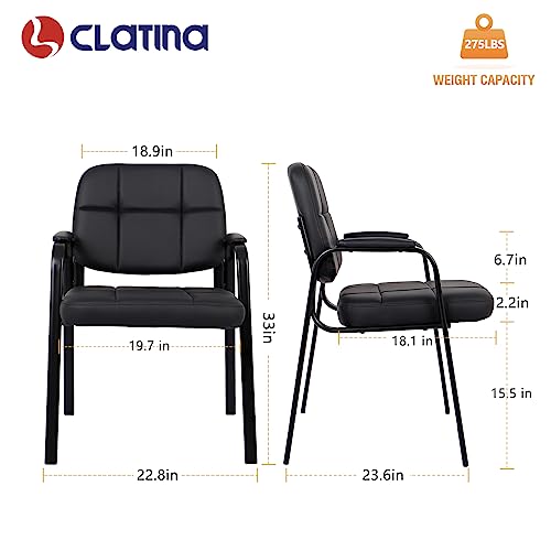 CLATINA Guest Reception Chair, Conference Room Chairs Waiting Room Chairs with Padded Arms Desk Chair No Wheels Leather Office Chair for Office, Office Guest Chairs & Reception Chairs, Set of 2