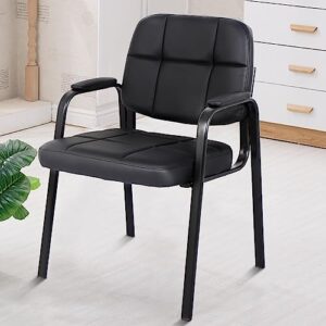 CLATINA Guest Reception Chair, Conference Room Chairs Waiting Room Chairs with Padded Arms Desk Chair No Wheels Leather Office Chair for Office, Office Guest Chairs & Reception Chairs, Set of 2