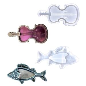 Bobuluo Violin Shaped & Fish Shaped Storage Tray Mold White Storage Tray Silicone Molds DIY Epoxy Resin Mold for Candle Making Clay Resin Epoxy Crafting Projects