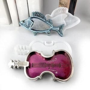 Bobuluo Violin Shaped & Fish Shaped Storage Tray Mold White Storage Tray Silicone Molds DIY Epoxy Resin Mold for Candle Making Clay Resin Epoxy Crafting Projects