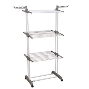 large clothes drying rack,oversized 4-tier(66.14" high) foldable stainless steel drying rack clothing,clothes drying rack outdoor for drying clothes, bed covers, shoes, sofa covers (grey)