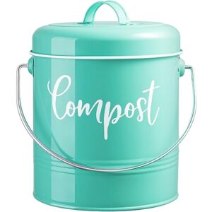teal compost bin kitchen - 1.3 gallon turquoise kitchen compost bin countertop - indoor countertop compost bin with lid - rust proof compost bucket - teal kitchen decor and accessories