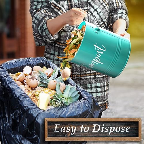 Teal Compost Bin Kitchen - 1.3 Gallon Turquoise Kitchen Compost Bin Countertop - Indoor Countertop Compost Bin with Lid - Rust Proof Compost Bucket - Teal Kitchen Decor and Accessories