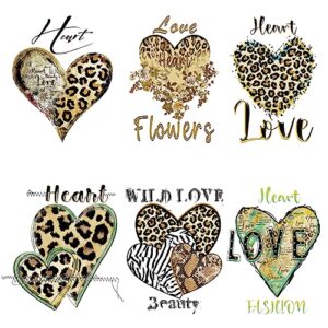 leopard iron on transfers patches retro heart iron on decals love patches for clothes rub on transfer stickers for clothes t-shirt jacket jeans pants handbag washable diy decorations 6 sheets