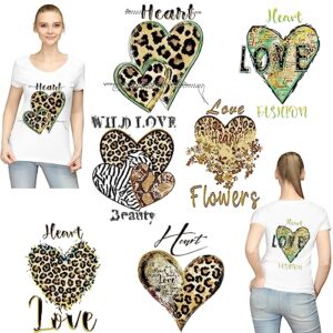 Leopard Iron On Transfers Patches Retro Heart Iron On Decals Love Patches for Clothes Rub On Transfer Stickers for Clothes T-Shirt Jacket Jeans Pants Handbag Washable DIY Decorations 6 Sheets