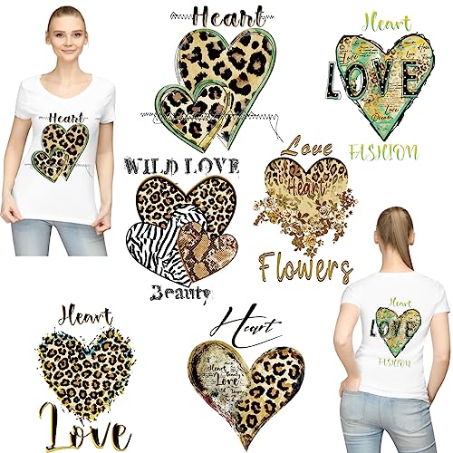 Leopard Iron On Transfers Patches Retro Heart Iron On Decals Love Patches for Clothes Rub On Transfer Stickers for Clothes T-Shirt Jacket Jeans Pants Handbag Washable DIY Decorations 6 Sheets