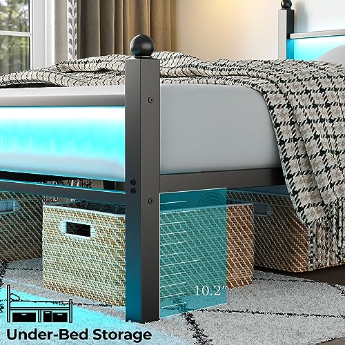 CollaredEagle Full Size Bed Frame with Headboard and Footboard,Heavy Duty Steel Slats Support Metal Bed Frame with Charging Station,No Box Spring Needed/Easy Assembly, Black