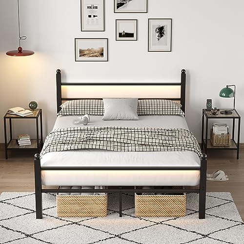 CollaredEagle Full Size Bed Frame with Headboard and Footboard,Heavy Duty Steel Slats Support Metal Bed Frame with Charging Station,No Box Spring Needed/Easy Assembly, Black