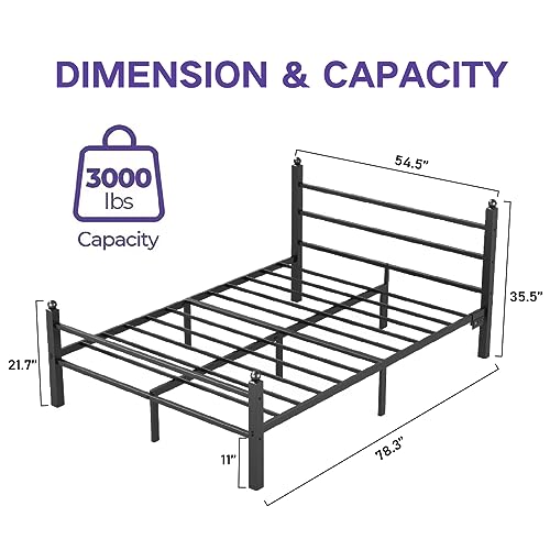 CollaredEagle Full Size Bed Frame with Headboard and Footboard,Heavy Duty Steel Slats Support Metal Bed Frame with Charging Station,No Box Spring Needed/Easy Assembly, Black