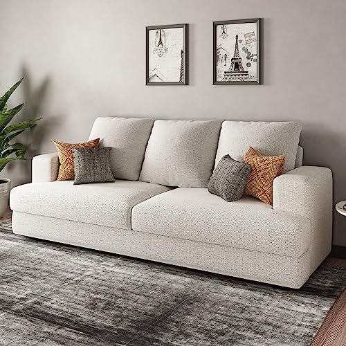 VanAcc Sofa, 3 Seater Comfy Couch Sofa- Extra Deep Seated Oversized Sofa, 97" Contemporary Couches for Living Room, Bedroom and Office (Beige,Chenille)