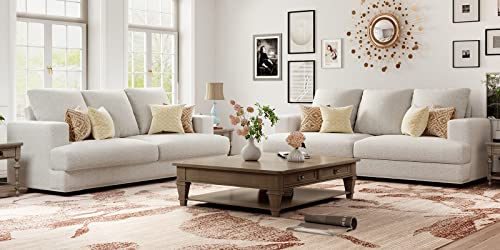 VanAcc Sofa, 3 Seater Comfy Couch Sofa- Extra Deep Seated Oversized Sofa, 97" Contemporary Couches for Living Room, Bedroom and Office (Beige,Chenille)