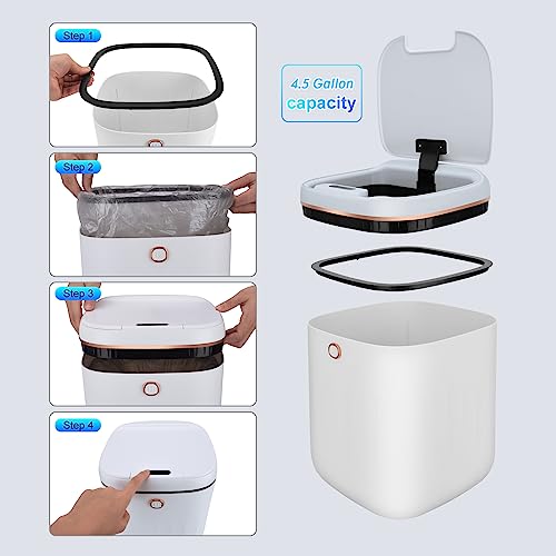 WIYYH Touchless Trash Can with Lid - 4.5 Gallon Smart Trash Can Automatic, Motion Sensor Garbage Can Trash Bin for Bathroom Kitchen Office Bedroom Restroom RV