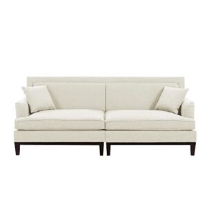 P PURLOVE Modern Loveseat Sofa with Sturdy Wood Legs, Upholstered Country Style Sofa with 2 Throw Pillows, Love Seats Furniture for Small Spaces, Couch for Living Room, Office, Bedroom, Beige