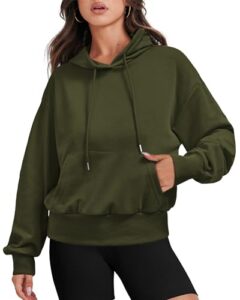 btfbm women's casual long sleeve cropped hoodies pullover fall winter fashion drawstring sweatshirts tops pockets(solid army green, large)