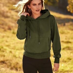 BTFBM Women's Casual Long Sleeve Cropped Hoodies Pullover Fall Winter Fashion Drawstring Sweatshirts Tops Pockets(Solid Army Green, Large)