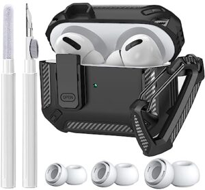 otopo compatible with airpods pro 2/1 case cover lock with ear tips cleaning kit, ipods pro 2 rugged protective airpod pro case for apple airpod pro 2nd generation earbuds case men women black