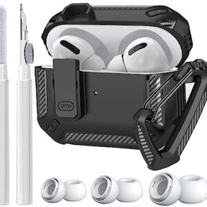 OTOPO Compatible with Airpods Pro 2/1 Case Cover Lock with Ear Tips Cleaning Kit, iPods Pro 2 Rugged Protective Airpod Pro Case for Apple Airpod Pro 2nd Generation Earbuds Case Men Women Black