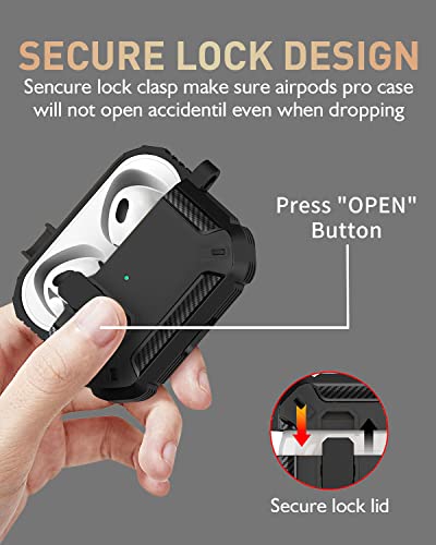 OTOPO Compatible with Airpods Pro 2/1 Case Cover Lock with Ear Tips Cleaning Kit, iPods Pro 2 Rugged Protective Airpod Pro Case for Apple Airpod Pro 2nd Generation Earbuds Case Men Women Black