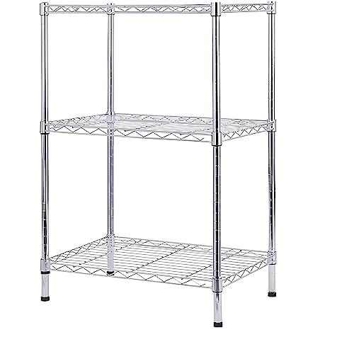 ANNECOSK 3-Tier Storage Shelves Adjustable, Metal Shelves for Storage Shelving Unit Wire Shelving Display Shelf for Kitchen Pantry 23" D x 13" W x 31.5" H-Silver