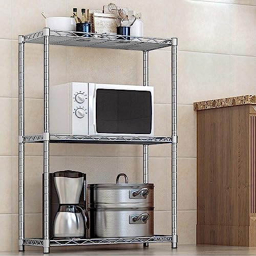 ANNECOSK 3-Tier Storage Shelves Adjustable, Metal Shelves for Storage Shelving Unit Wire Shelving Display Shelf for Kitchen Pantry 23" D x 13" W x 31.5" H-Silver