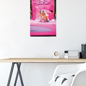 Trends International Mattel Barbie: The Movie - Barbie Car Wall Poster, 14.725" x 22.375", Premium Poster & Mount Bundle