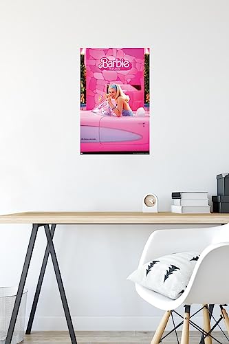 Trends International Mattel Barbie: The Movie - Barbie Car Wall Poster, 14.725" x 22.375", Premium Poster & Mount Bundle
