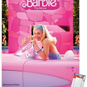 Trends International Mattel Barbie: The Movie - Barbie Car Wall Poster, 14.725" x 22.375", Premium Poster & Mount Bundle