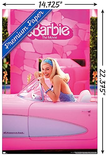 Trends International Mattel Barbie: The Movie - Barbie Car Wall Poster, 14.725" x 22.375", Premium Poster & Mount Bundle