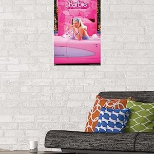 Trends International Mattel Barbie: The Movie - Barbie Car Wall Poster, 14.725" x 22.375", Premium Poster & Mount Bundle