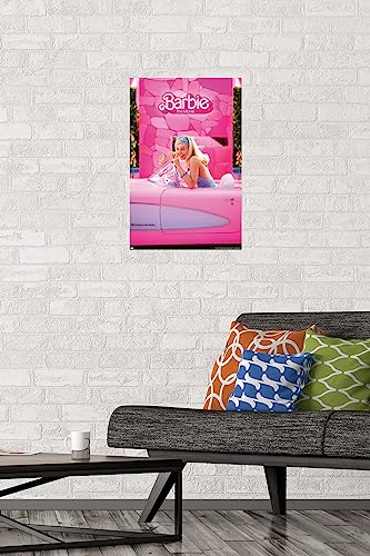 Trends International Mattel Barbie: The Movie - Barbie Car Wall Poster, 14.725" x 22.375", Premium Poster & Mount Bundle