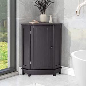 p purlove bathroom storage cabinet with adjustable shelves,free standing corner cabinet with single door, freestanding floor cabinet for bathroom laundry room entryway kitchen pantry (black brown)