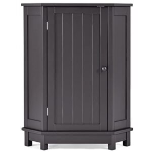 P PURLOVE Bathroom Storage Cabinet with Adjustable Shelves,Free Standing Corner Cabinet with Single Door, Freestanding Floor Cabinet for Bathroom Laundry Room Entryway Kitchen Pantry (Black Brown)