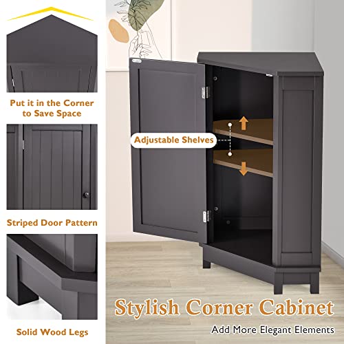 P PURLOVE Bathroom Storage Cabinet with Adjustable Shelves,Free Standing Corner Cabinet with Single Door, Freestanding Floor Cabinet for Bathroom Laundry Room Entryway Kitchen Pantry (Black Brown)