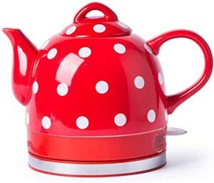 sieham kettles,cordless water teapot, teapot-retro 1l jug, 1000w water fast for tea, coffee, soup, oatmeal-removable base, automatic power off,boil dry protection/red