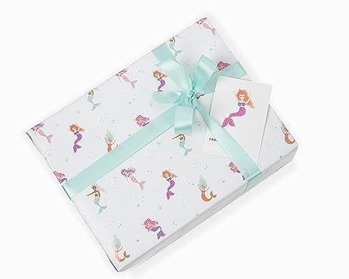 Mermaid Wrapping Paper Birthday Girl Set - 3 jumbo gift wrap Sheets, 3 Gift Tags, and Ribbon - Perfect for Girls' Birthday Gifts, girls baby shower, Mermaid gifts and more! All Occassion Under the Sea Wrapping paper