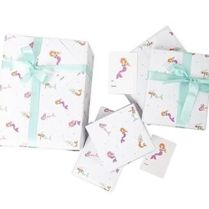 Mermaid Wrapping Paper Birthday Girl Set - 3 jumbo gift wrap Sheets, 3 Gift Tags, and Ribbon - Perfect for Girls' Birthday Gifts, girls baby shower, Mermaid gifts and more! All Occassion Under the Sea Wrapping paper