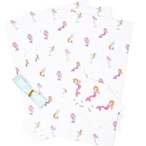 Mermaid Wrapping Paper Birthday Girl Set - 3 jumbo gift wrap Sheets, 3 Gift Tags, and Ribbon - Perfect for Girls' Birthday Gifts, girls baby shower, Mermaid gifts and more! All Occassion Under the Sea Wrapping paper