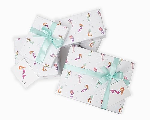 Mermaid Wrapping Paper Birthday Girl Set - 3 jumbo gift wrap Sheets, 3 Gift Tags, and Ribbon - Perfect for Girls' Birthday Gifts, girls baby shower, Mermaid gifts and more! All Occassion Under the Sea Wrapping paper