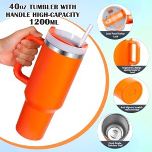 MAX TSOLMON 40 oz Tumbler with Handle and Straw Lid Insulated Cup Reusable Stainless Steel Water Bottle Travel Mug Cupholder Friendly (Tiger Lily)