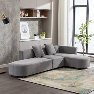 p purlove luxury modern style living room upholstery sofa, l shaped sofa with 2 pillows, 110.2" l chenille sofa couch for living room apartment, gray